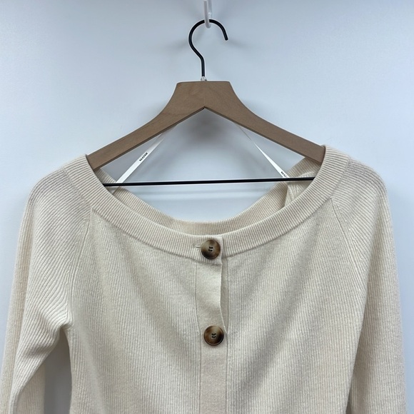 NAADAM Off The Shoulder Wool Cashmere Pullover Ribbed Knit Sweater Cream Large - Picture 4 of 10